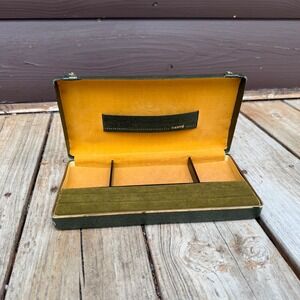 Vintage Dante Green Faux Leather Jewelry Valet Box Gold Chain Floral Rose Accent